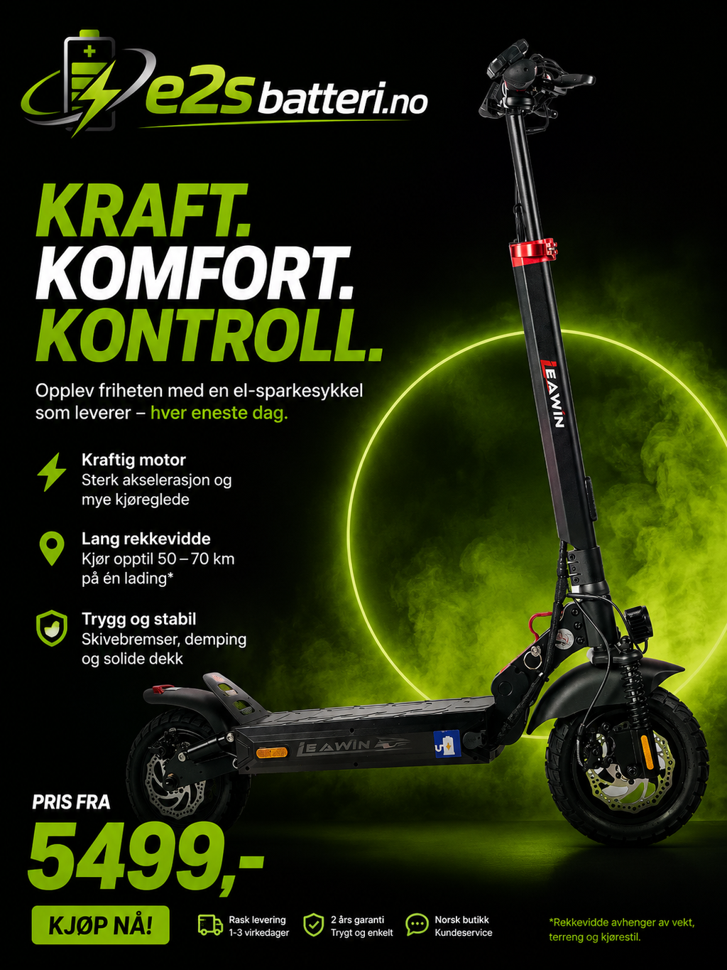 800W Elektrisk Sparkesykkel – 35 km/t – 48V 13Ah / 18.2Ah – Opptil 40 km Rekkevidde