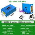52V 20Ah 1800W Batteripakke til Sparkesykkel og Elsykkel – 40A BMS Høyytelses Lithium Batteri