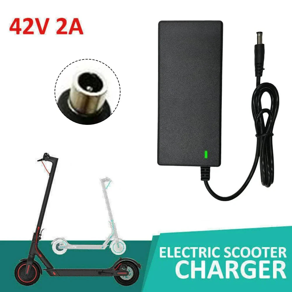 Ladeadapter for 42V 2A lithiumbatteri, E2S Batterier E2s V2, Xiaomi Mijia Ninebot 5, viser laderen og tilkoblingspunkter