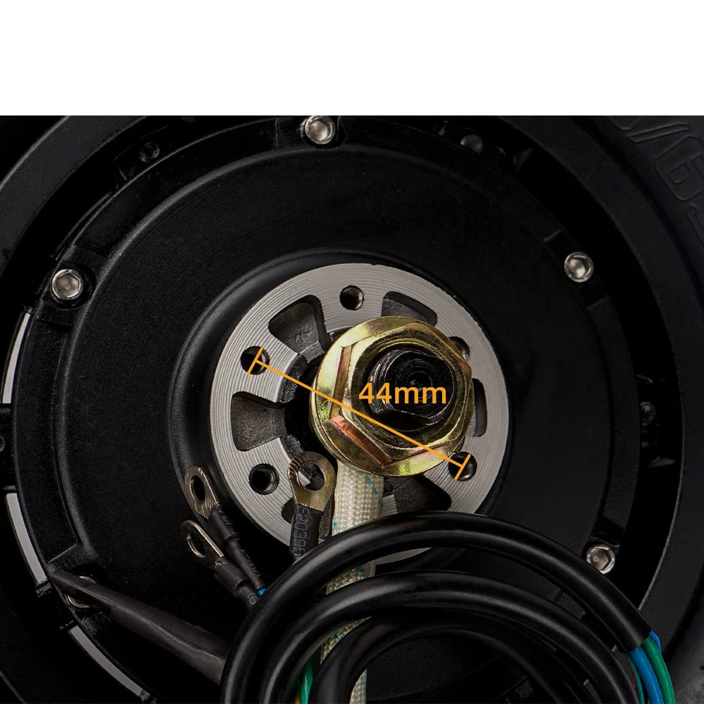 E2S Batterier 10-toms hubmotor, 52V-60V, 1600W, for elektriske sykler, vist med motorens utvendige detaljer og kabler