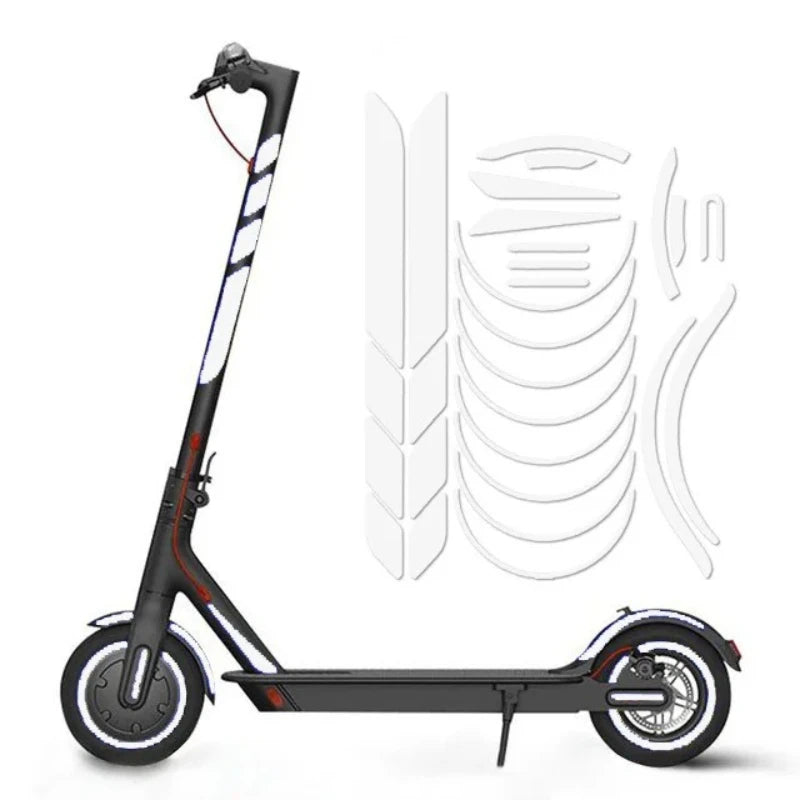 Reflekterende klistremerker til elsparkesykkel, dekor- og sikkerhetssett for E2S, Xiaomi og Ninebot-scootere.