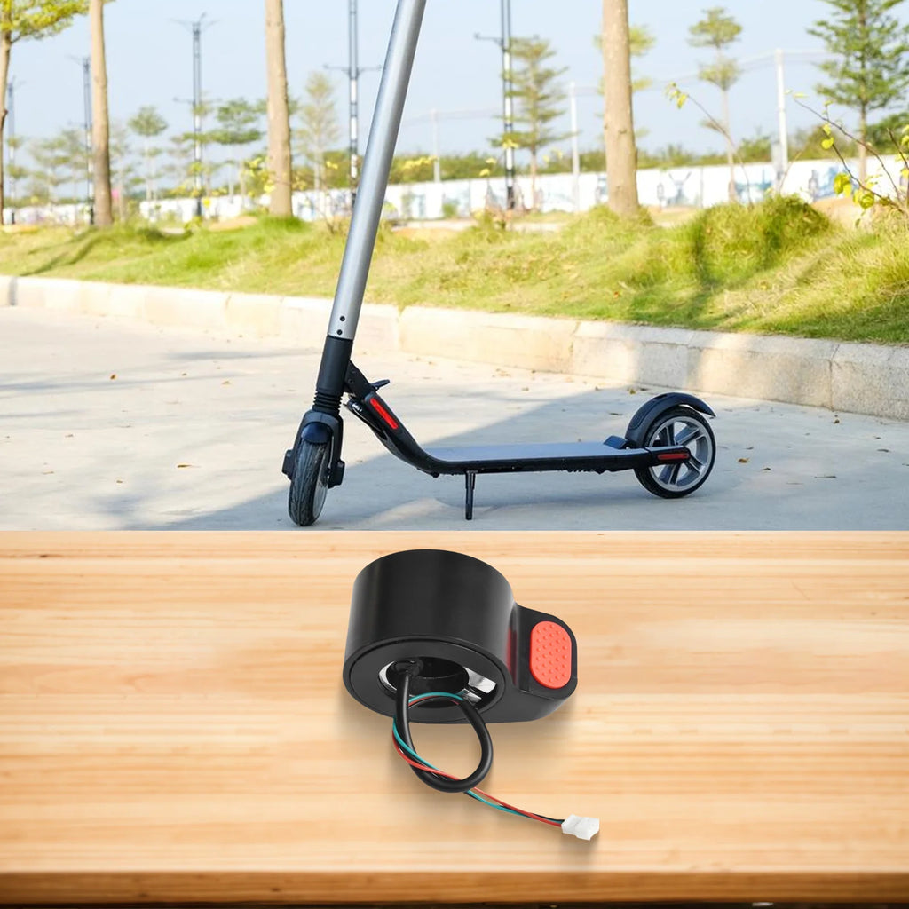 Tommelgass for elsparkesykkel, kompatibel med Xiaomi M365 og Pro 2, produsert av E2S Batterier, viser gasshendel i bilde