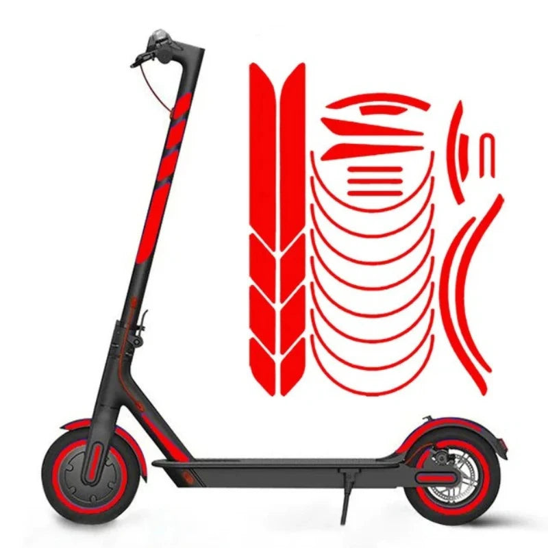 Reflekterende klistremerker til elsparkesykkel, E2S Batterier, for E2S, Xiaomi og Ninebot, dekor- og sikkerhetssett.